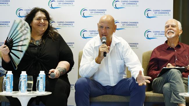 Cairns mayoral candidate Paul Taylor makes a point at the Cairns Chamber of Commerce's mayoral election debate lunch, held at the Pullman Reef Hotel Casino. Picture: Brendan Radke