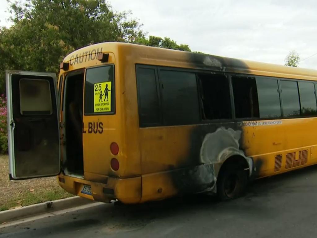 Arsonists have set fire to a school bus belonging to an Islamic college in Adelaide. Picture: 9News