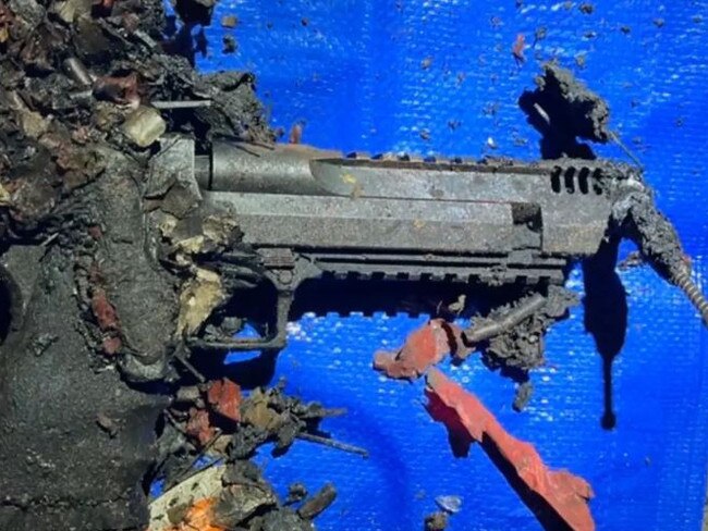 A gun found in the destroyed vehicle. Picture: LVMPD