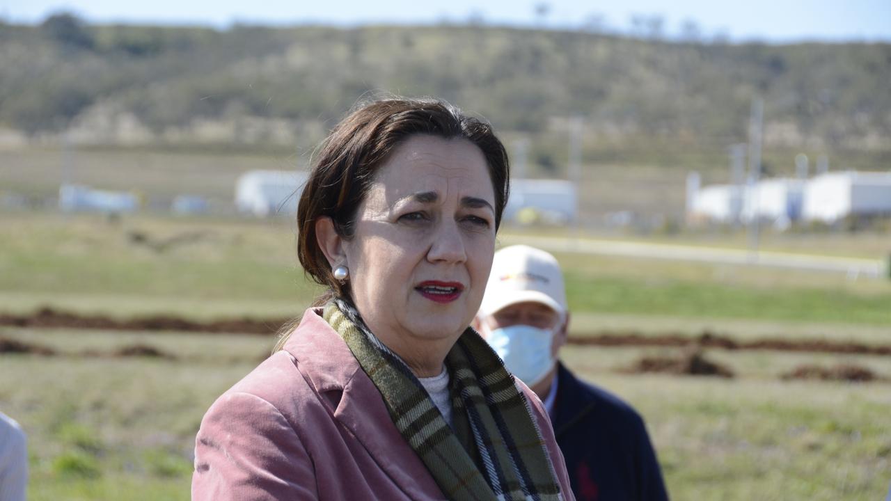 Queensland Premier Annastacia Palaszczuk at the site of a quarantine hub that will be built at Wellcamp Airport in Toowoomba.