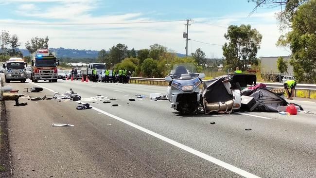 A motorcycle rider has been flown to hospital in Brisbane after a crash the Bruce Hwy at Palmview. The crash left traffic at a standstill. Picture: Supplied