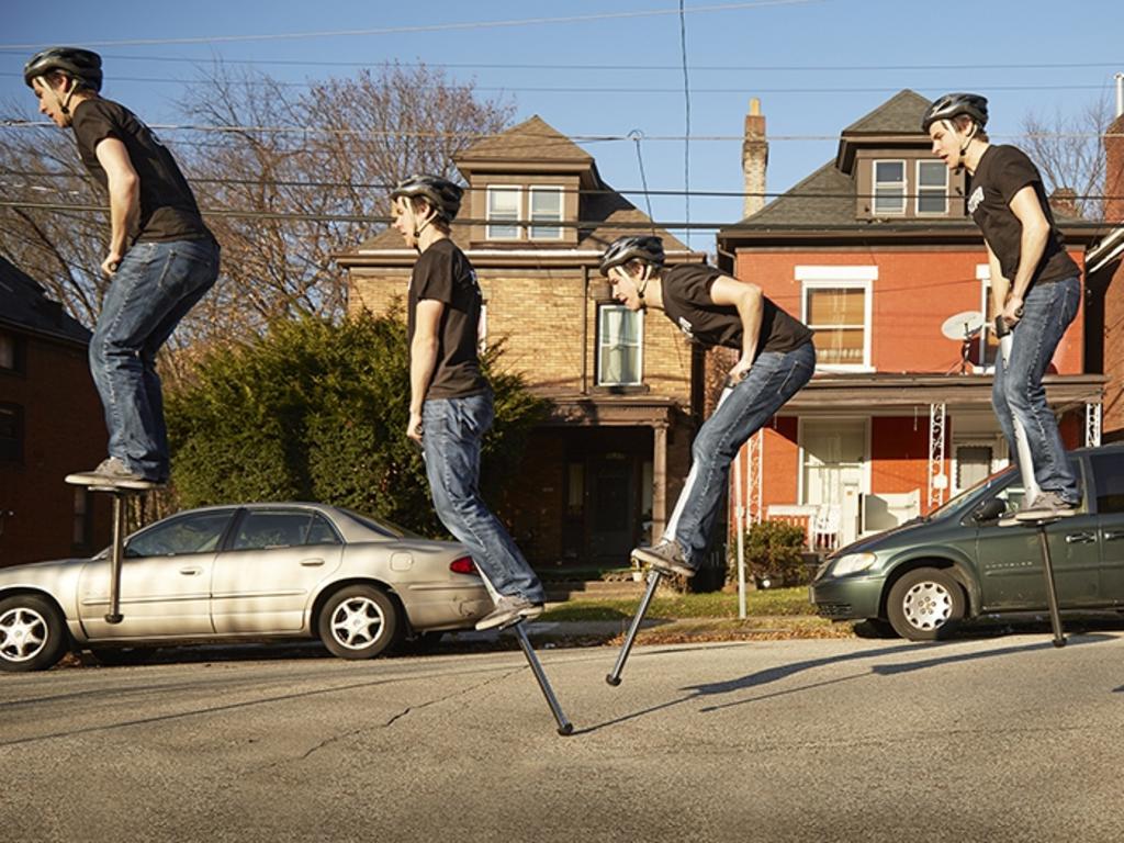 Drew McQuiston - Fastest mile on a pogo stick. Picture: Paul Michael Hughes/Guinness World Records