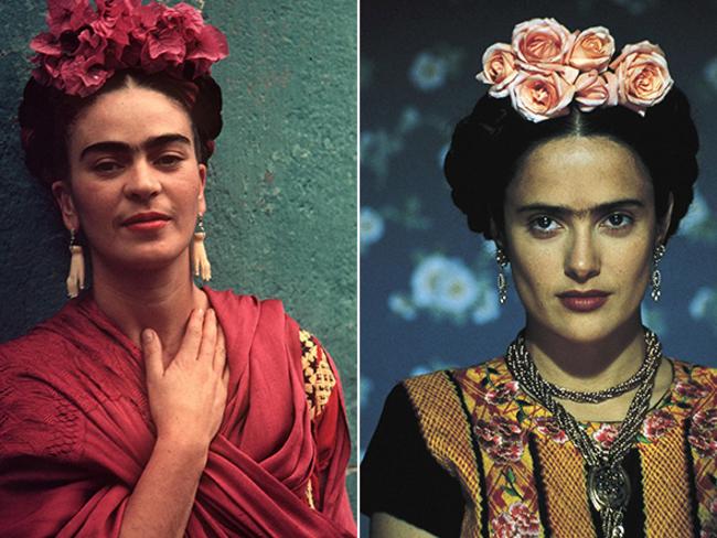 Colourful Mexican artist Frida Kahlo, left, and Salma Hayek in 2002 in the film, Frida.  Picture:  Supplied