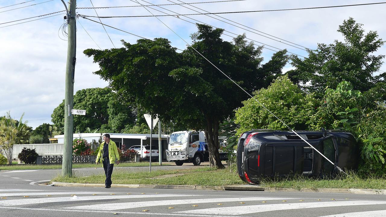 A woman was trapped in the wreckage of a vehicle following a two car crash in Townsville. The crash happened at the intersection of Elizabeth St and Alfred St in Aitkenvale. PICTURE: MATT TAYLOR.