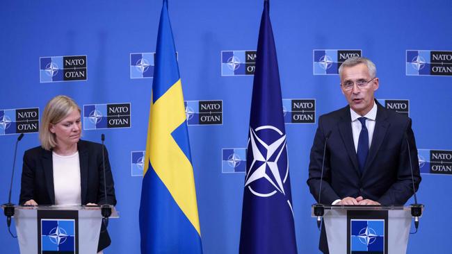 NATO Secretary General Jens Stoltenberg, right, with Swedish PM Magdalena Andersson. Picture: AFP