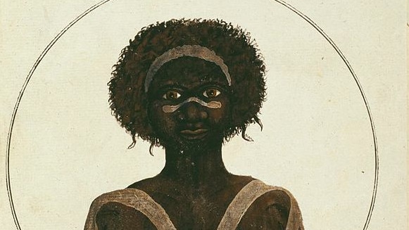 Drawing 41 from the Watling Collection titled Native name Ben-nel-long, as painted when angry after Botany Bay Colebee was wounded’ by Port Jackson Painter, c. 1790. Watling, Thomas. Natural History Museum London.