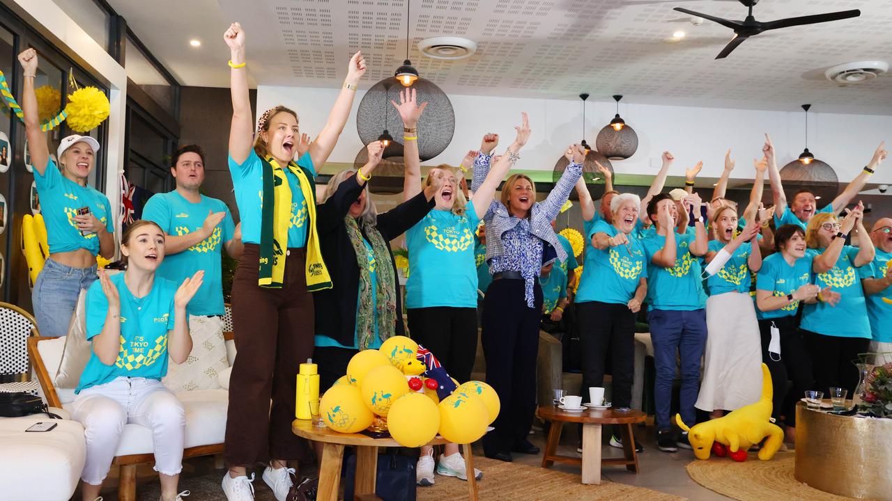 Zac Stubblety-Cook’s supporters cheer him home for a gold medal. Picture: Lachie Millard