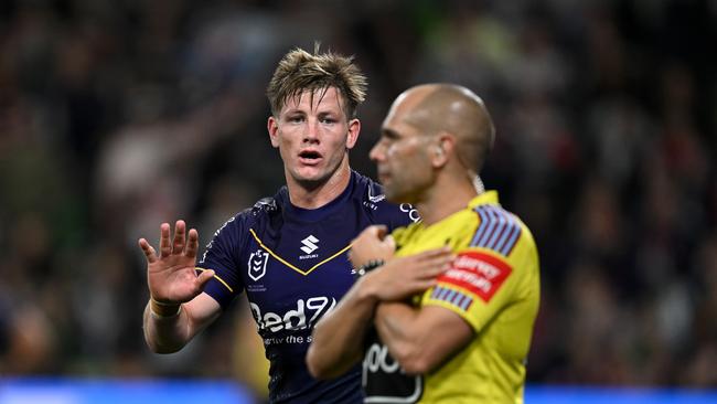 Ashley Klein has been dropped after the veteran referee missed two big calls in Melbourne’s win over the Roosters. Picture: NRL Imagery