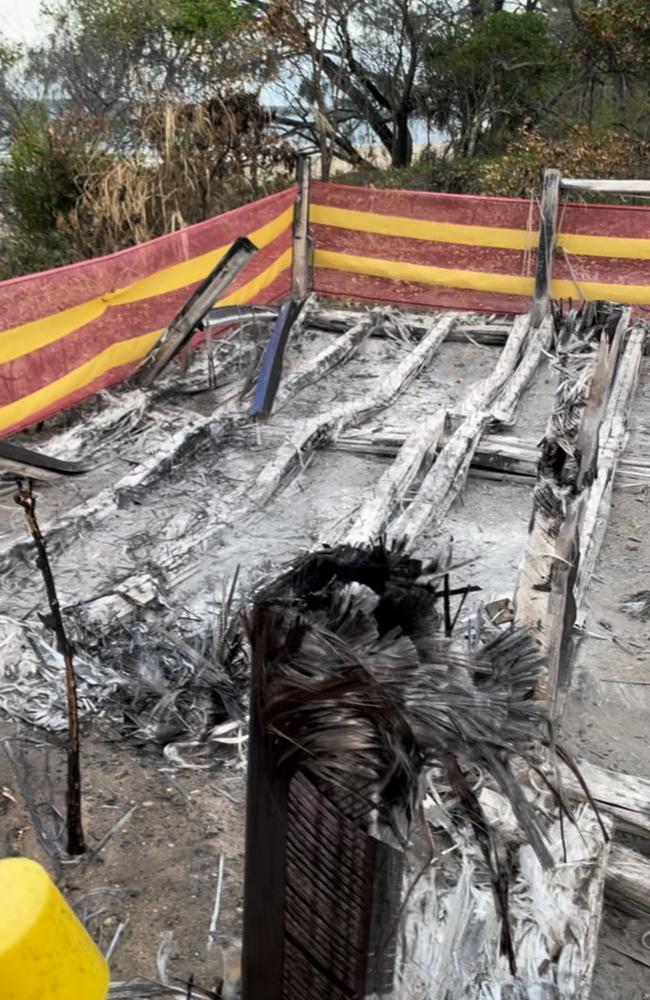 Vandals set fire to the viewing platform at the Pitt St entrance to Blacks Beach. Picture: Rae Wilson