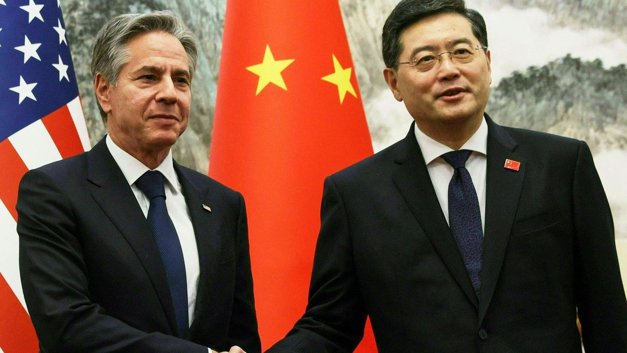 (FILES) US Secretary of State Antony Blinken (L) and China's then Foreign Minister Qin Gang shake hands in Beijing on June 18, 2023. It was as one of Mr Qin’s last meetings in the role. (Photo by LEAH MILLIS / POOL / AFP)