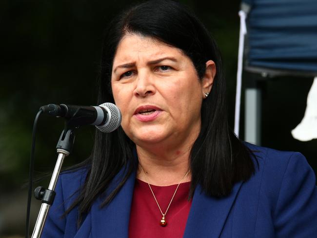 Union members and officials got together at Emma Miller Place to remember worker who had passed away on job sites over the last 12 months as a part of Memorial Day. Queensland Education Minister Grace Grace. Brisbane CBD Thursday 28th April 2022 Picture David Clark