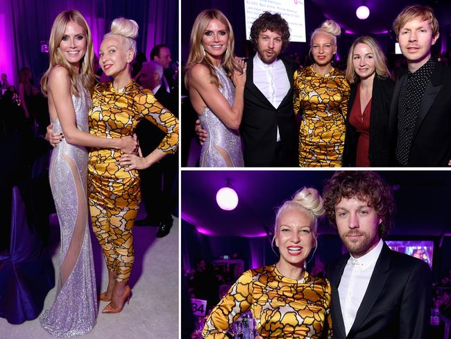 Heidi Klum, filmmaker Erik Anders Lang, singer/songwriter Sia, actor Marissa Ribisi, and singer/songwriter Beck attend the 23rd Annual Elton John AIDS Foundation Oscars Viewing Party. Pictures: Getty