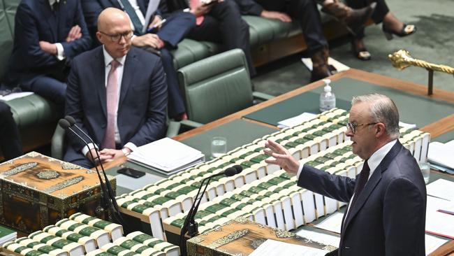 Anthony Albanese defended Australia’s visa process after Opposition Leader Peter Dutton called for no person from Gaza to be allowed into the country. Picture: NewsWire / Martin Ollman