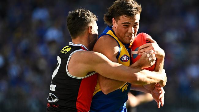 St Kilda’s Marcus Windhager will get another lockdown job against Brisbane. Picture: Daniel Carson/AFL Photos via Getty Images