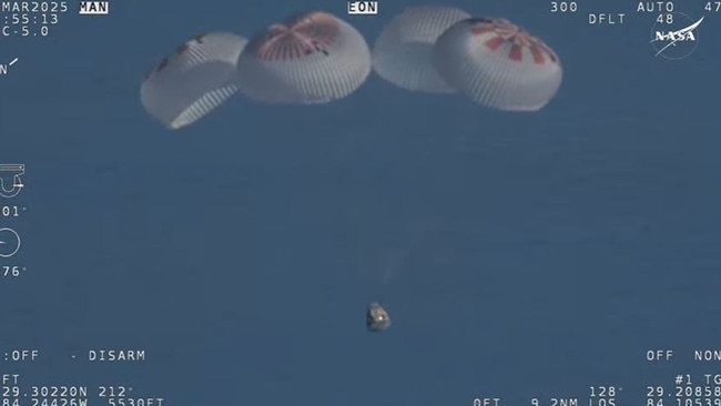 Space X Crew-9 minutes from splashing down. Picture: NASA