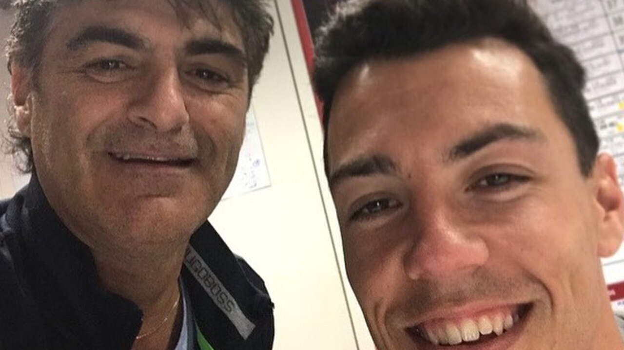 An Instagram post by Essendon list manager Adrian Dodoro with Dylan Shiel - and a whiteboard with the Bombers' apparent draft plans in the background.