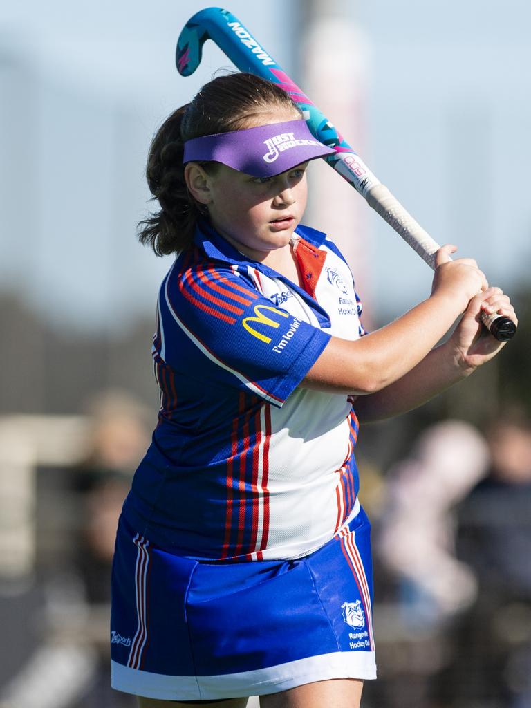 Bella March of Rangeville against Past High in under-11 girls Presidents Cup hockey at Clyde Park, Saturday, May 27, 2023. Picture: Kevin Farmer