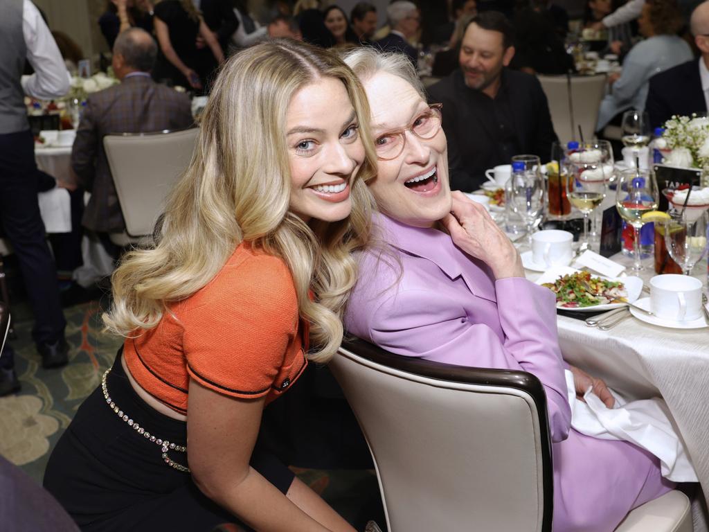 Margot Robbie and Meryl Streep attend The AFI Awards Luncheon 2023 at Four Seasons Hotel Los Angeles in Beverly Hills. Picture: Stefanie Keenan/Getty Images for FIJI Water