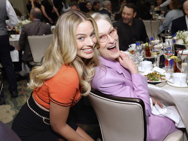 Margot Robbie and Meryl Streep attend The AFI Awards Luncheon 2023 at Four Seasons Hotel Los Angeles in Beverly Hills. Picture: Stefanie Keenan/Getty Images for FIJI Water