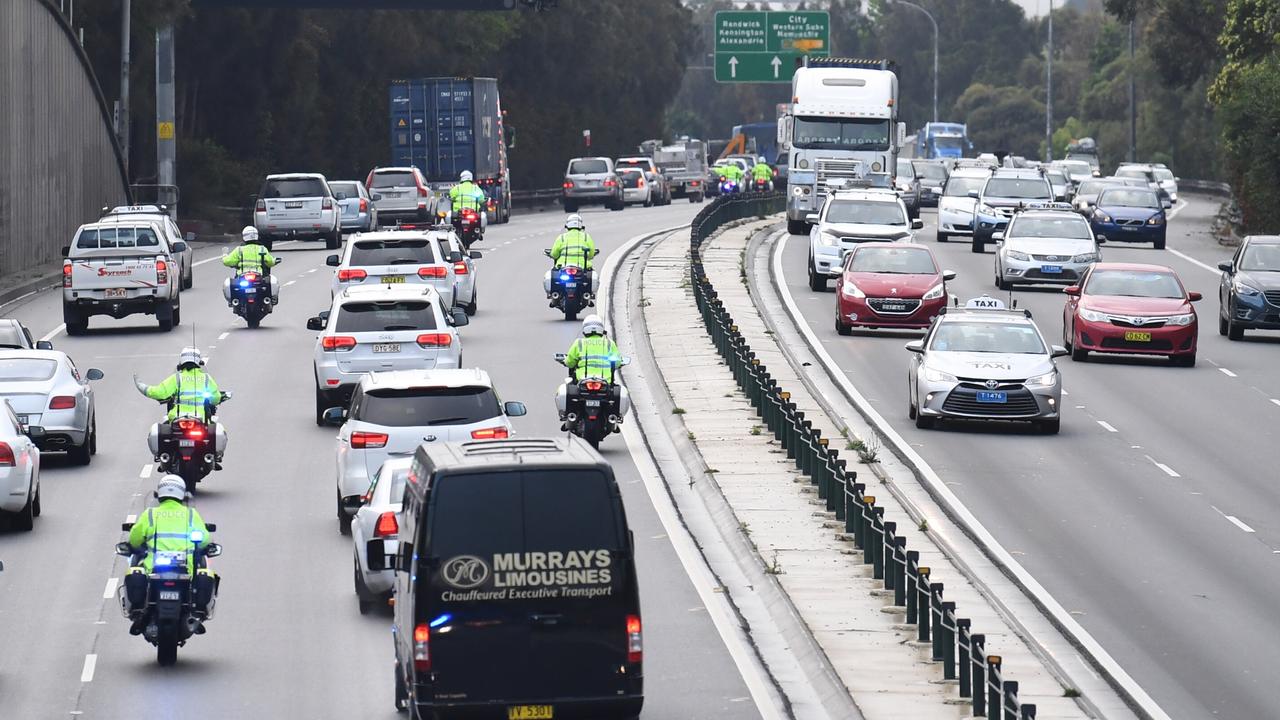 The motorcade carrying the Duke and Duchess of Sussex in Sydney. Picture: AAP/Dean Lewins
