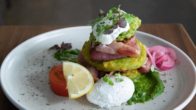 The corn and spinach fritter. Picture: David Kelly