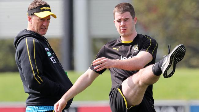 Jack Higgins provided a boost for his Tiger teammates when he returned to Punt Rd in Grand Final week. Picture: Michael Klein