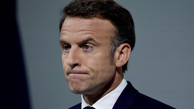 France's President Emmanuel Macron at a press conference following his June 9 announcement that he was dissolving parliament. Picture: AFP