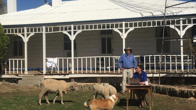 Rob McBride on his family property Tolarno Station in NSW. Pictured with son James and daughter Kate. Wife is Katharine.