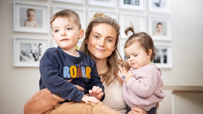 Courtney Thorn with her two children Ashton, 2, and Emersyn, 1, is one of many mothers in Melton who cannot access maternal child health services. Picture: Mark Stewart