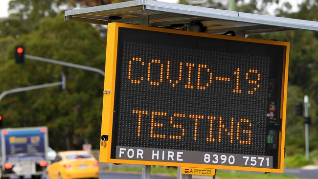 Signage for a COVID-19 testing facility in Melbourne. Picture: AAP.