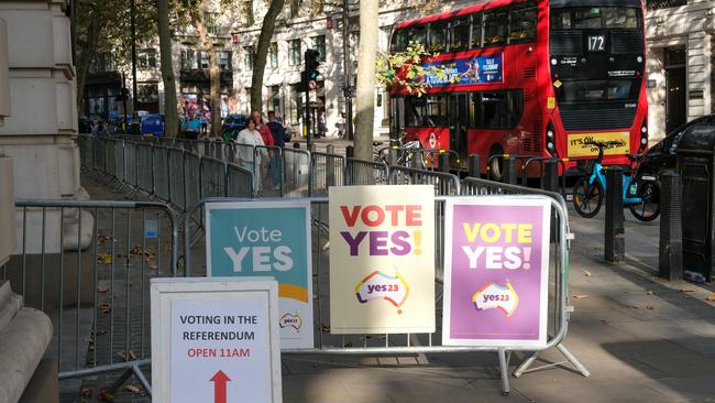 Up to 20,000 Aussies are expected to vote on the Voice referendu at Australia House in The Strand. Picture: Jacquelin Magnay.