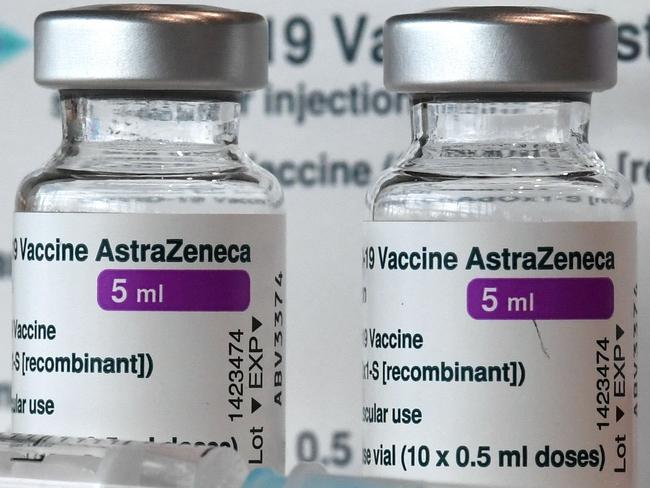CORRECTION / Vials with the AstraZeneca COVID-19 vaccine against the novel coronavirus are pictured at the vaccination center in Nuremberg, southern Germany, on March 18, 2021. - Germany on March 15 halted the use of AstraZeneca's coronavirus vaccine after reported blood clotting incidents in Europe,  saying that a closer look was necessary. (Photo by Christof STACHE / AFP) / âThe erroneous mention[s] appearing in the metadata of this photo by Christof STACHE has been modified in AFP systems in the following manner: [AstraZeneca] instead of [AstraZenaca]. Please immediately remove the erroneous mention[s] from all your online services and delete it (them) from your servers. If you have been authorized by AFP to distribute it (them) to third parties, please ensure that the same actions are carried out by them. Failure to promptly comply with these instructions will entail liability on your part for any continued or post notification usage. Therefore we thank you very much for all your attention and prompt action. We are sorry for the inconvenience this notification may cause and remain at your disposal for any further information you may require.â