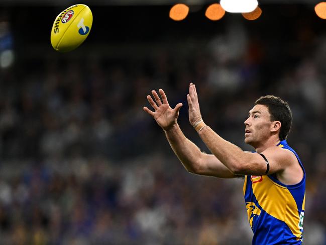 Jeremy McGovern was flagged by punters as an asset the Eagles could sell to properly bottom out. However, he’s been a star this season. Picture: Daniel Carson/AFL Photos via Getty Images.