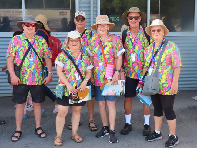 Interstate passengers disembark P&amp;O Pacific Adventure at Darwin port. Noreen Stephens, John Stephens, Kaye McInerney, Tim McInerney, Robyn Brown and Graham Brown. Picture: Elise Graham.