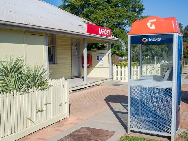 The phone box outside the Leitchville post office. A mystery person phoned Krystal from here, 30km east of Pyramid Hill, the night she vanished. Picture: Jamie Duncan