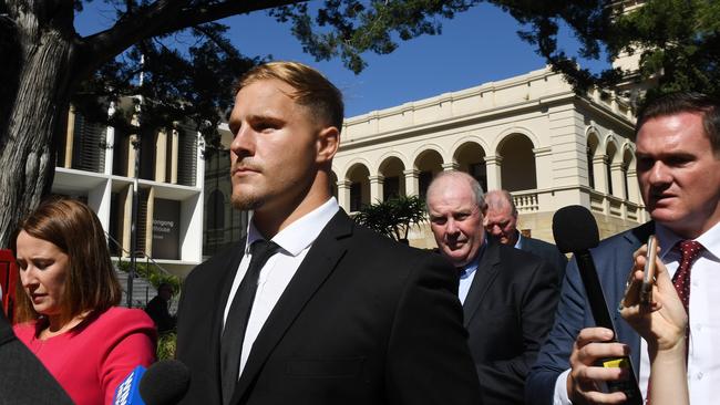 St. George Illawarra Dragons player Jack de Belin has been cleared to keep training and playing at this stage. Picture: AAP