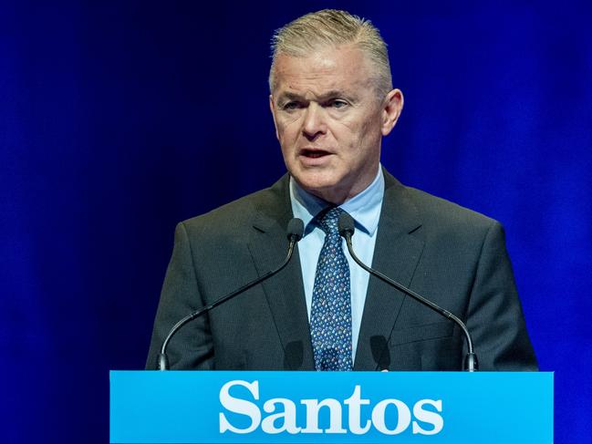 Santos Chief executive Kevin Gallagher speaks during the Santos AGM at the Adelaide Convention Centre Thursday,April,6,2023.Picture Mark Brake