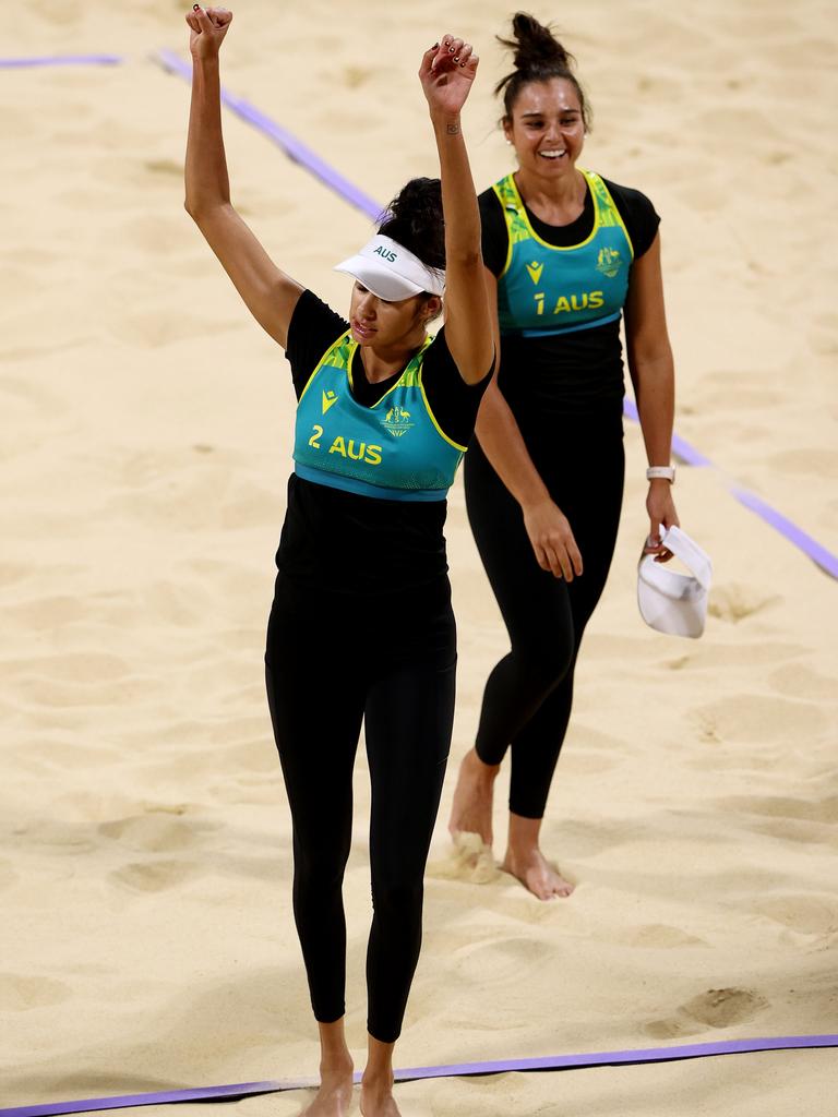 Taliqua Clancy and Mariafe Artacho del Solar of Team Australia celebrate.