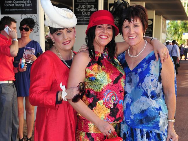 Ladies Day 2012 at Cluden Park race track, Townsville. L-R Dee Raciti of Condon, Agatha Vecchio of Hermit Park, Marcia Gardner of Annandale.