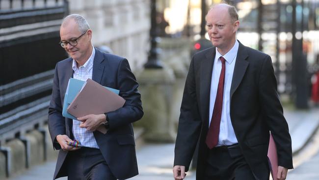 UK Government chief scientific adviser Patrick Vallance and England’s chief medical officer professor Chris Whitty outside 10 Downing Street, central London in March. Picture: AFP