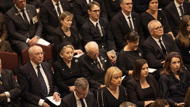 Former Prime Ministers Paul Keating, John Howard and Scott Morrison at the national memorial service. Picture: NCA NewsWire / Gary Ramage