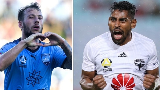 Sydney FC striker Adam Le Fondre (left) will go head-to-head with fellow sharpshooter Roy Krishna on Saturday.