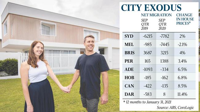 Laura Cartledge and Ryan Sanderson outside their new home on the Gold Coast after escaping COVID lockdowns of Melbourne.