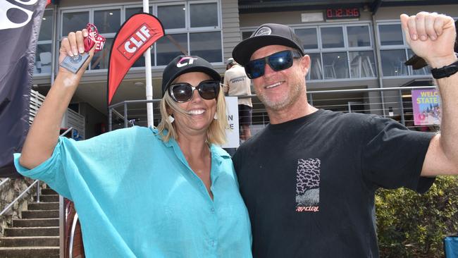 Amanda McClure and Leigth McClure at day two of the Senior and Masters division of the 2023 Queensland Surf Life Saving Championships at Mooloolaba. Photo: Elizabeth Neil