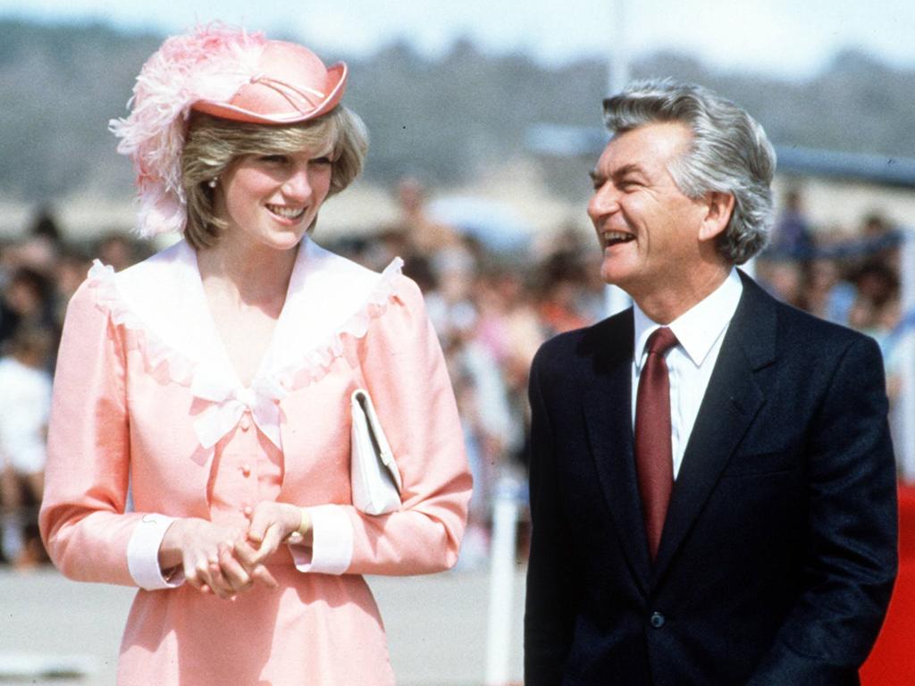 Diana Princess of Wales in Australia with Bob Hawke, 1983.