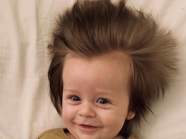 Six-month-old Boston Simich is a baby Insta influencer, thanks to his amazing head of hair. Photo: Supplied