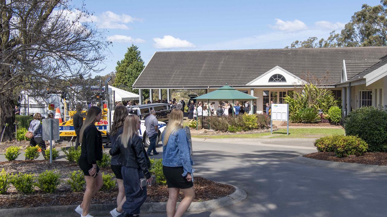 Mourners arrive at Forest Lawn Memorial Park. Picture: NCA NewsWire / Simon Bullard