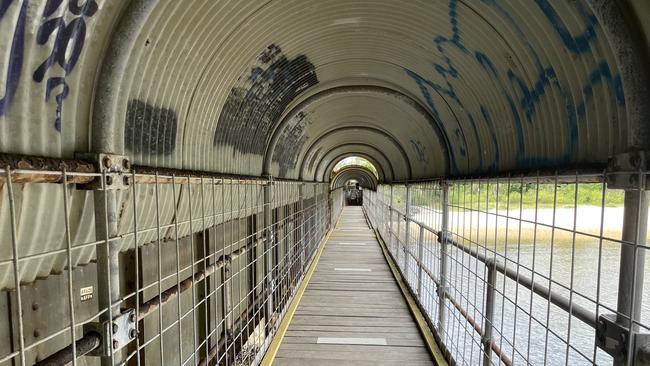 Walking across the bridge. Picture: Chris Knight/Coffs Coast Advocate