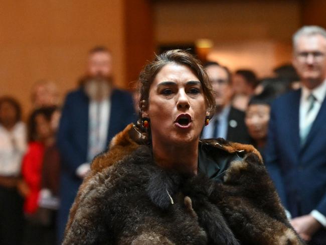 Senator Lidia Thorpe heckles King Charles III during the ceremonial welcome at Parliament House. Picture: Getty