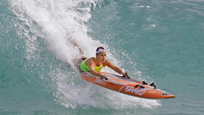 Courtney Hancock competing in the Australian Surf Lifesaving Championships at Scarborough Beach, Western Australia, in April this year. Picture: Harvpix